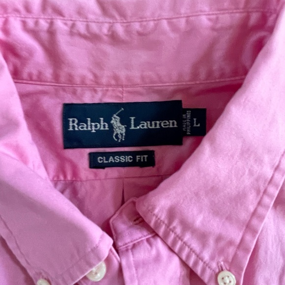 RALPH‎ LAUREN Pink Classic Fit Polo Button Down Shirt Yellow Pony Preppy LARGE - Picture 5 of 9